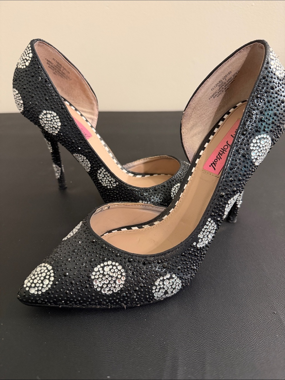 Betsey Johnson Black Crystal Polka Dot Pointed Toe Pumps